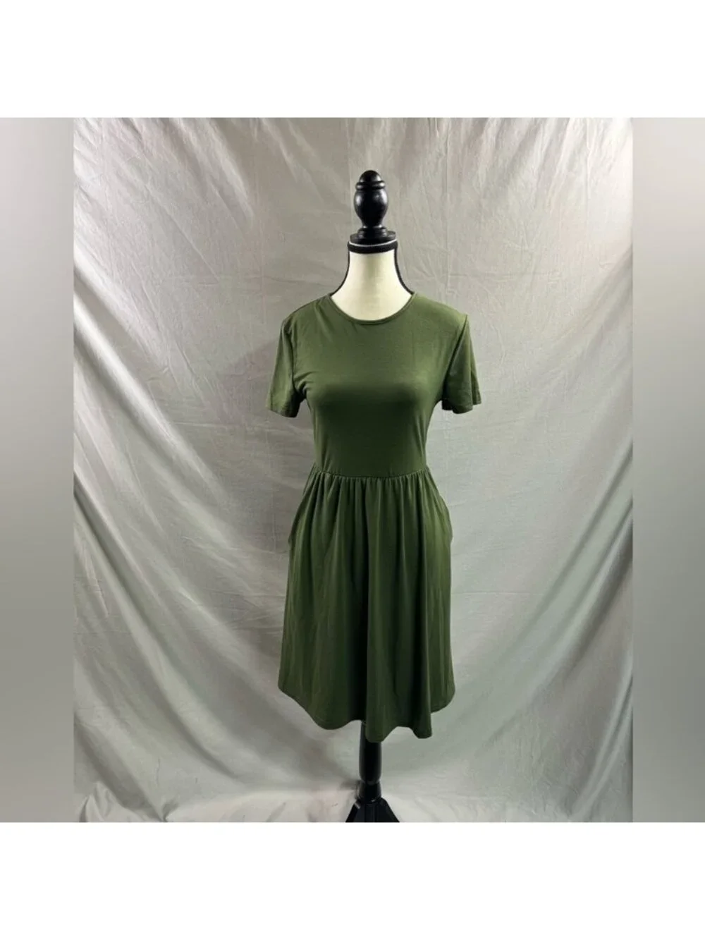 LAST ONE 🔥 Army Green A-Line Dress With Pockets - Picture 6 of 8